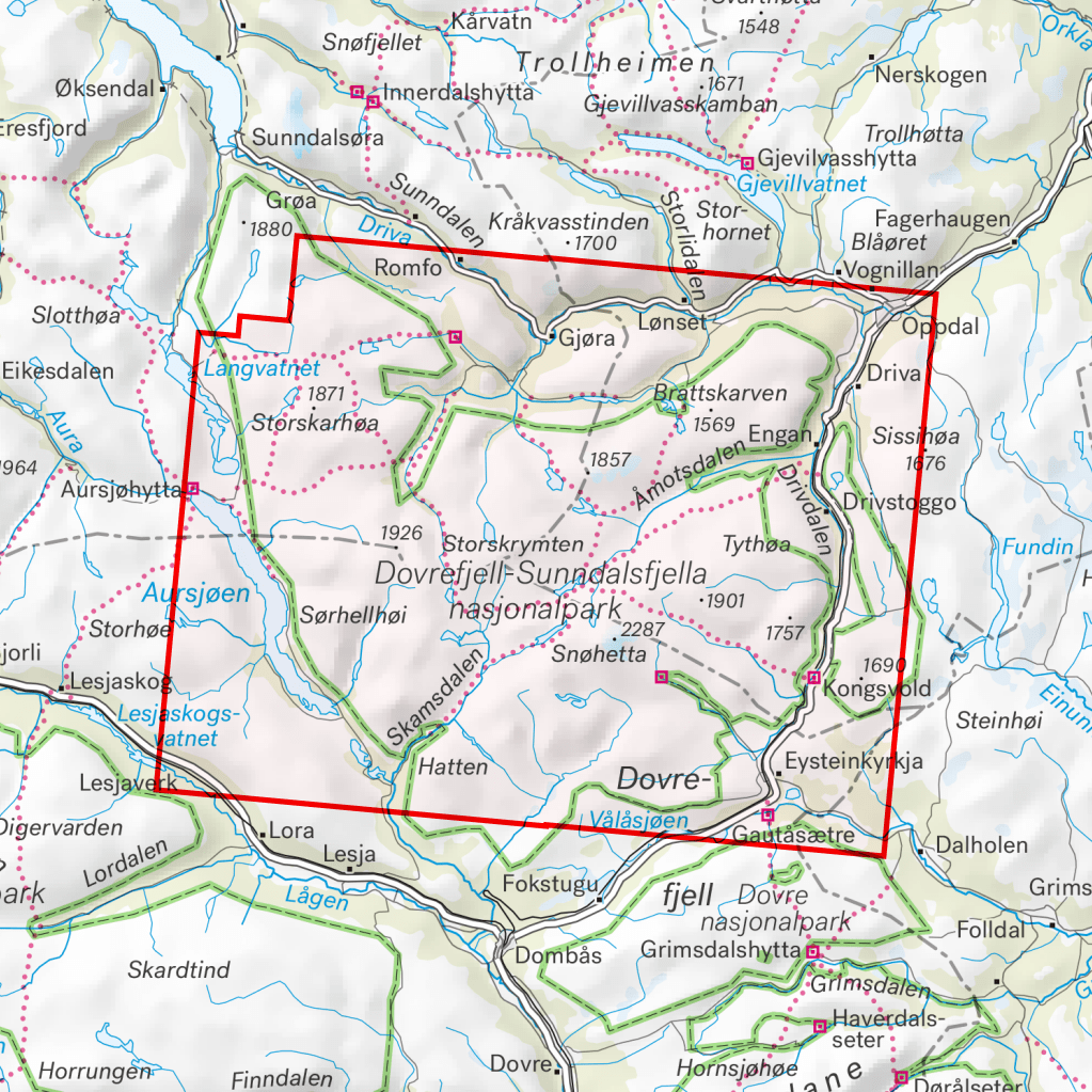 Carte de randonnée du Dovrefjell en Norvège  - Echelle 1:50 000