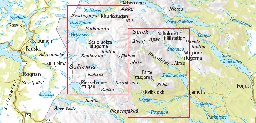 Saltoluokta-Padjelanta-Kvikkjokk 1:75 000