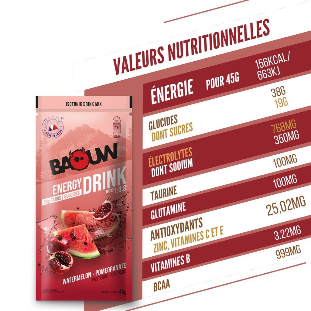 Baouw Energy Drink Pastèque-Grenade 45 g
