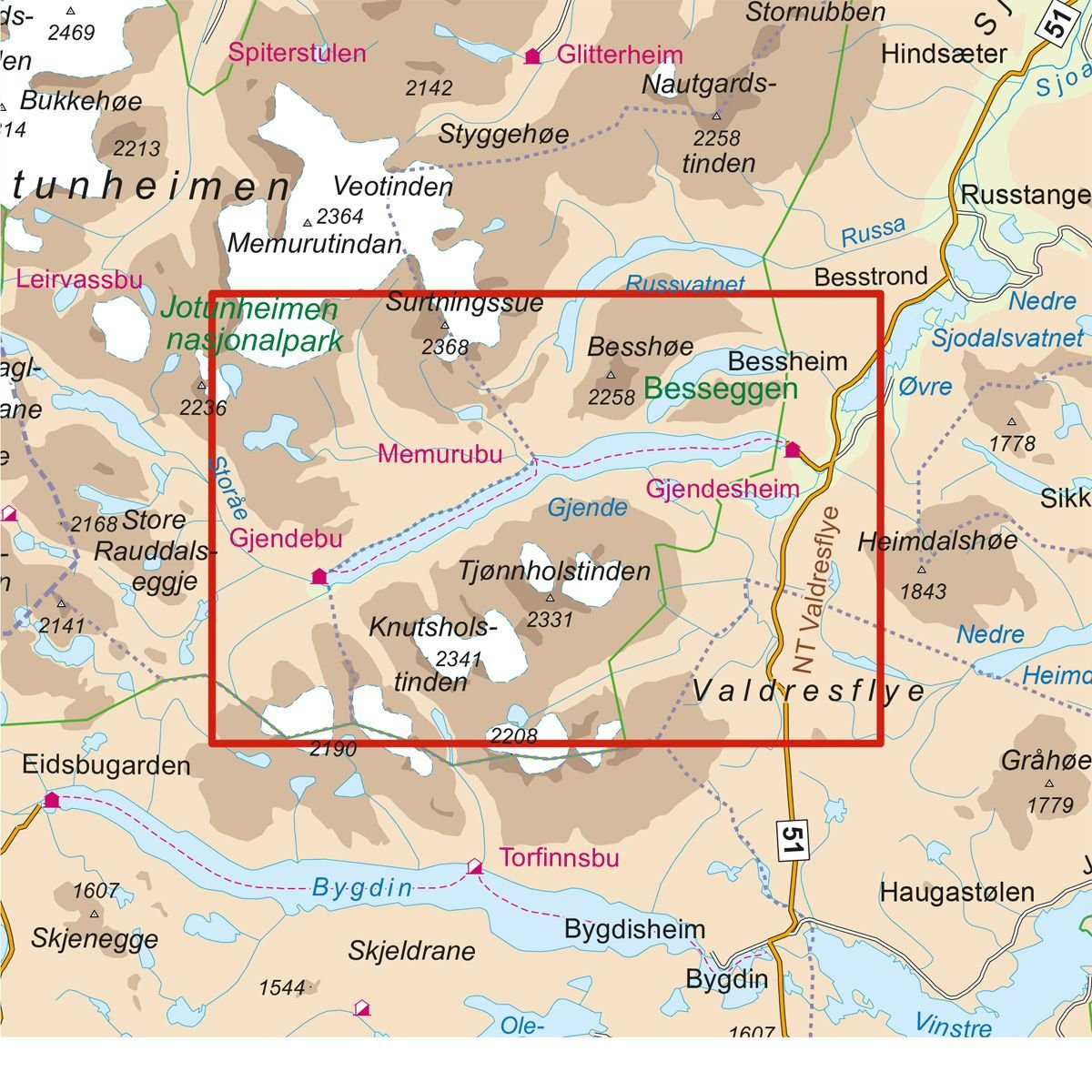 Carte de randonnée Besseggen au 1:25 000