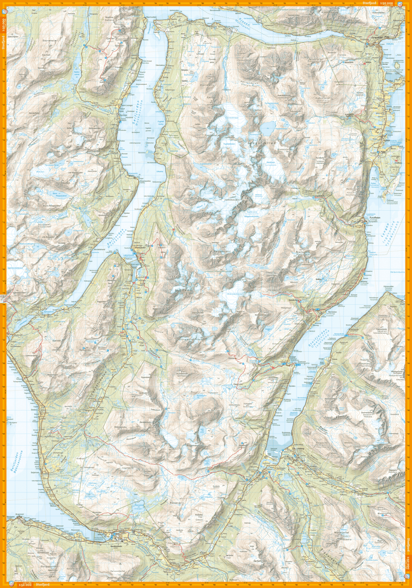Carte de randonnée des Alpes de Lyngen en Norvège  - Echelle 1:50 000
