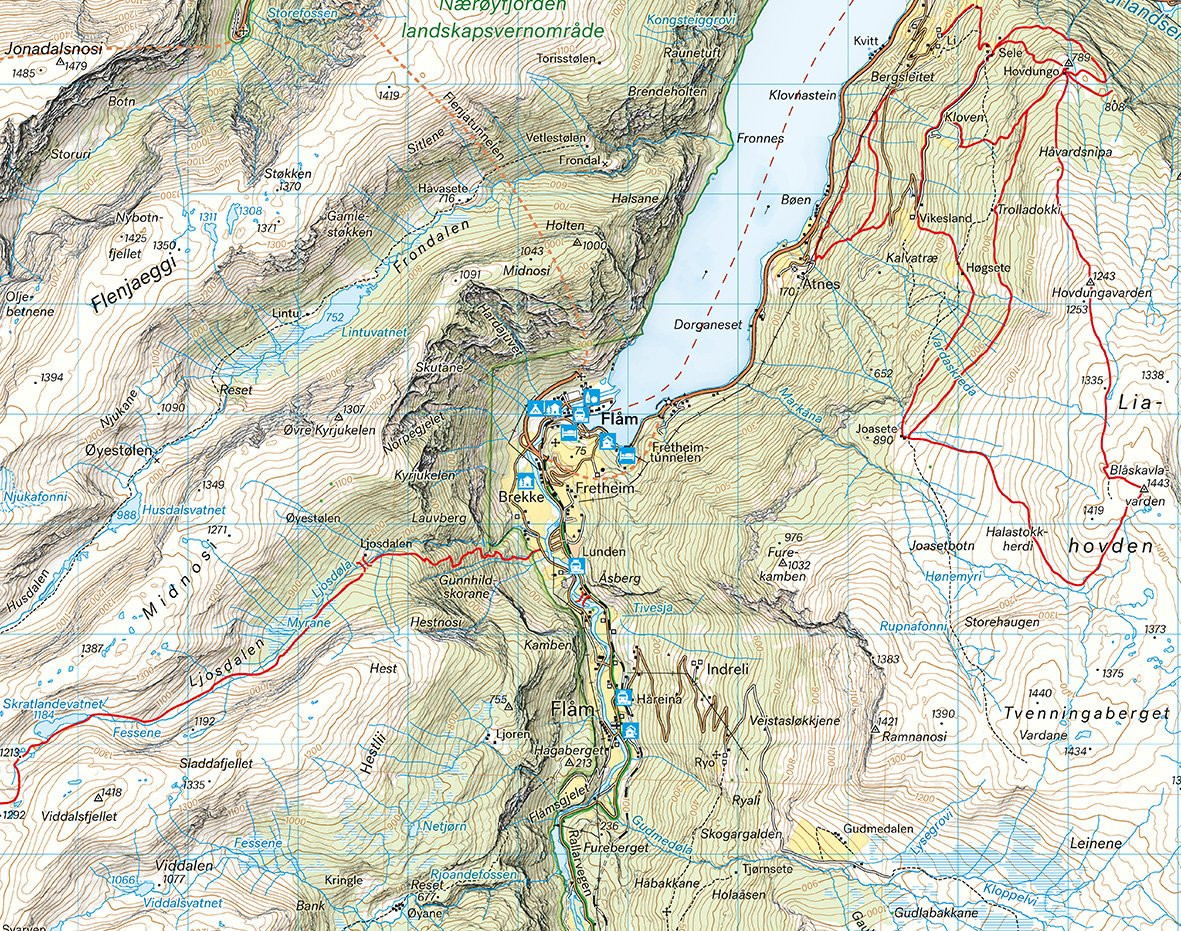Carte de randonnée Finse, Hallingskarvet & Aurlandsdalen en Norvège  - Echelle 1:50 000