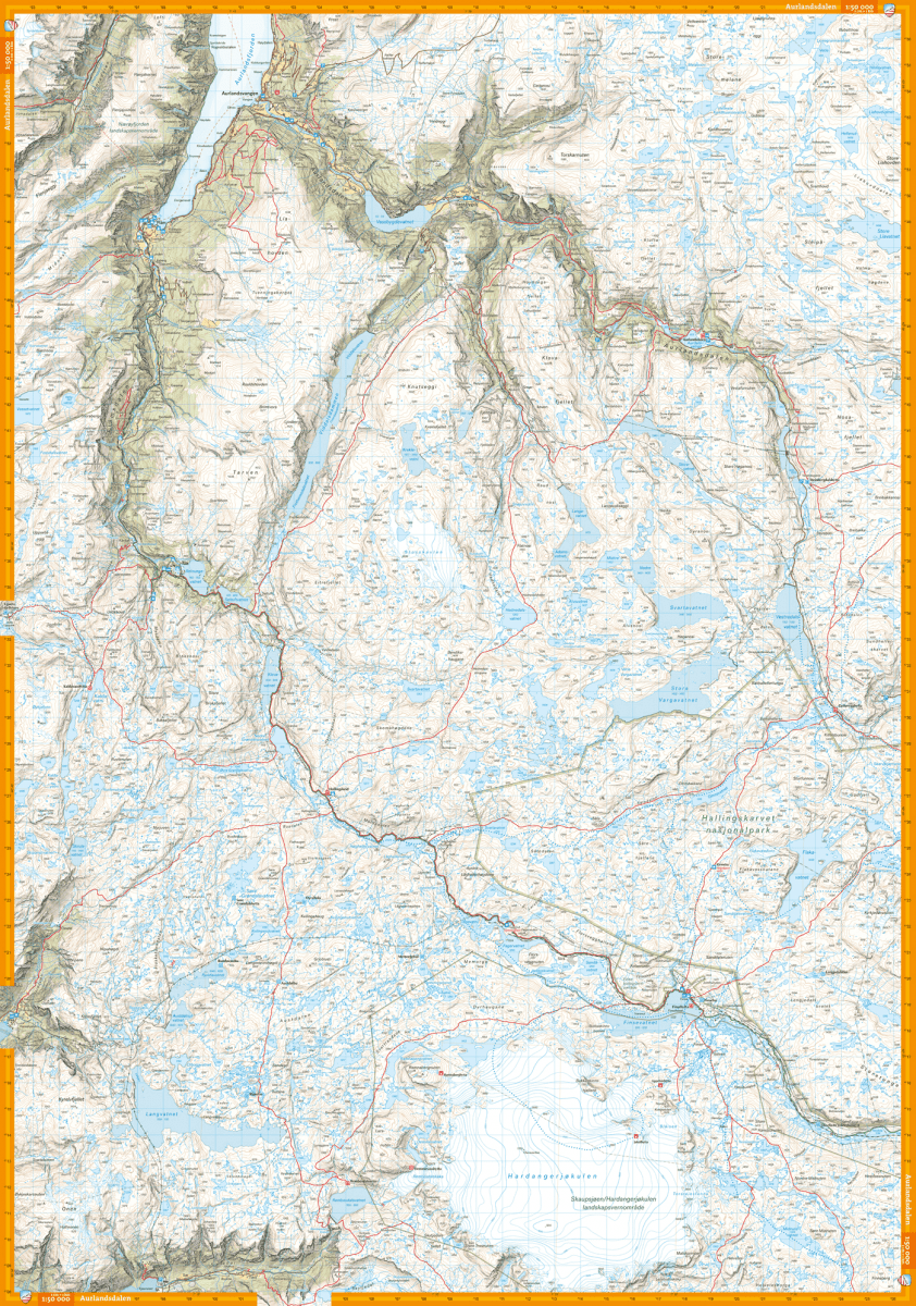 Carte de randonnée Finse, Hallingskarvet & Aurlandsdalen en Norvège  - Echelle 1:50 000