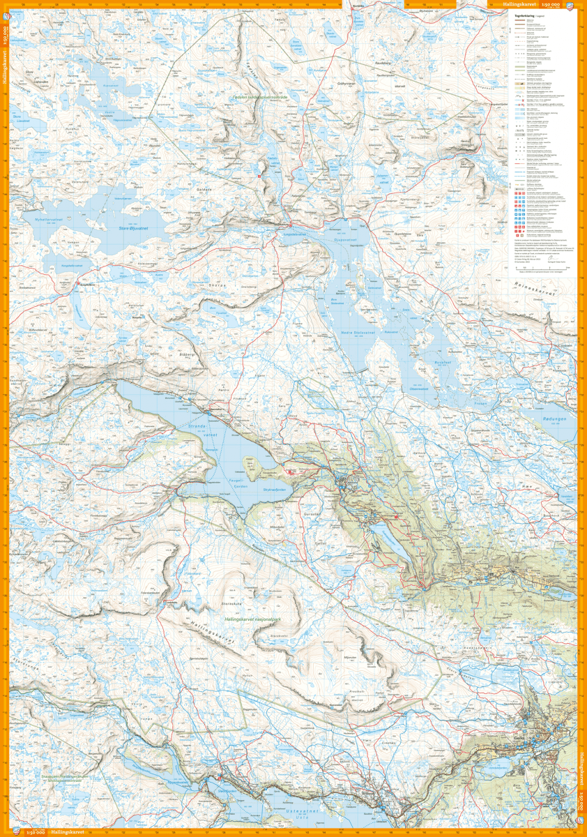 Carte de randonnée Finse, Hallingskarvet & Aurlandsdalen en Norvège  - Echelle 1:50 000