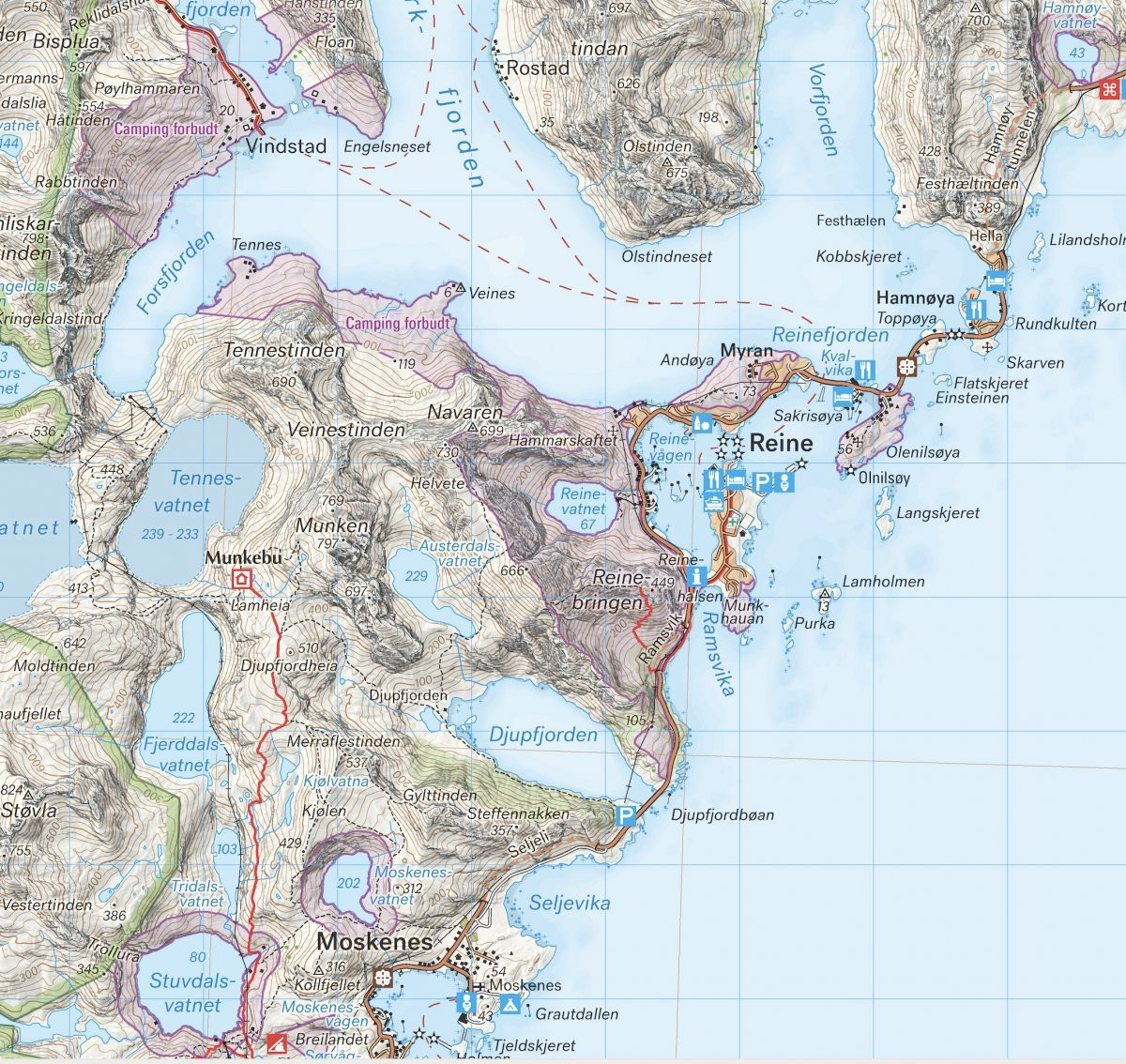Carte de randonnée des îles Lofoten en Norvège  - Echelle 1:50 000