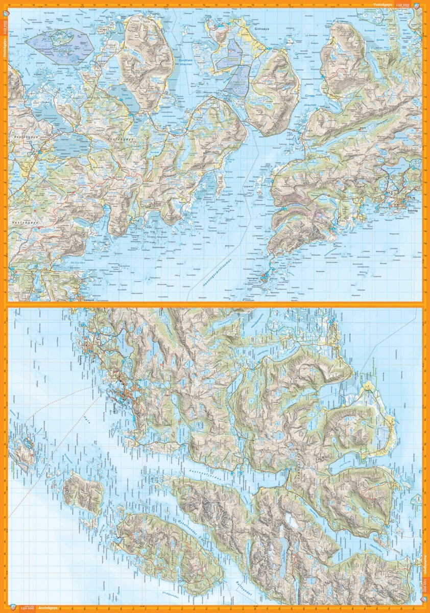 Carte de randonnée des îles Lofoten en Norvège  - Echelle 1:50 000