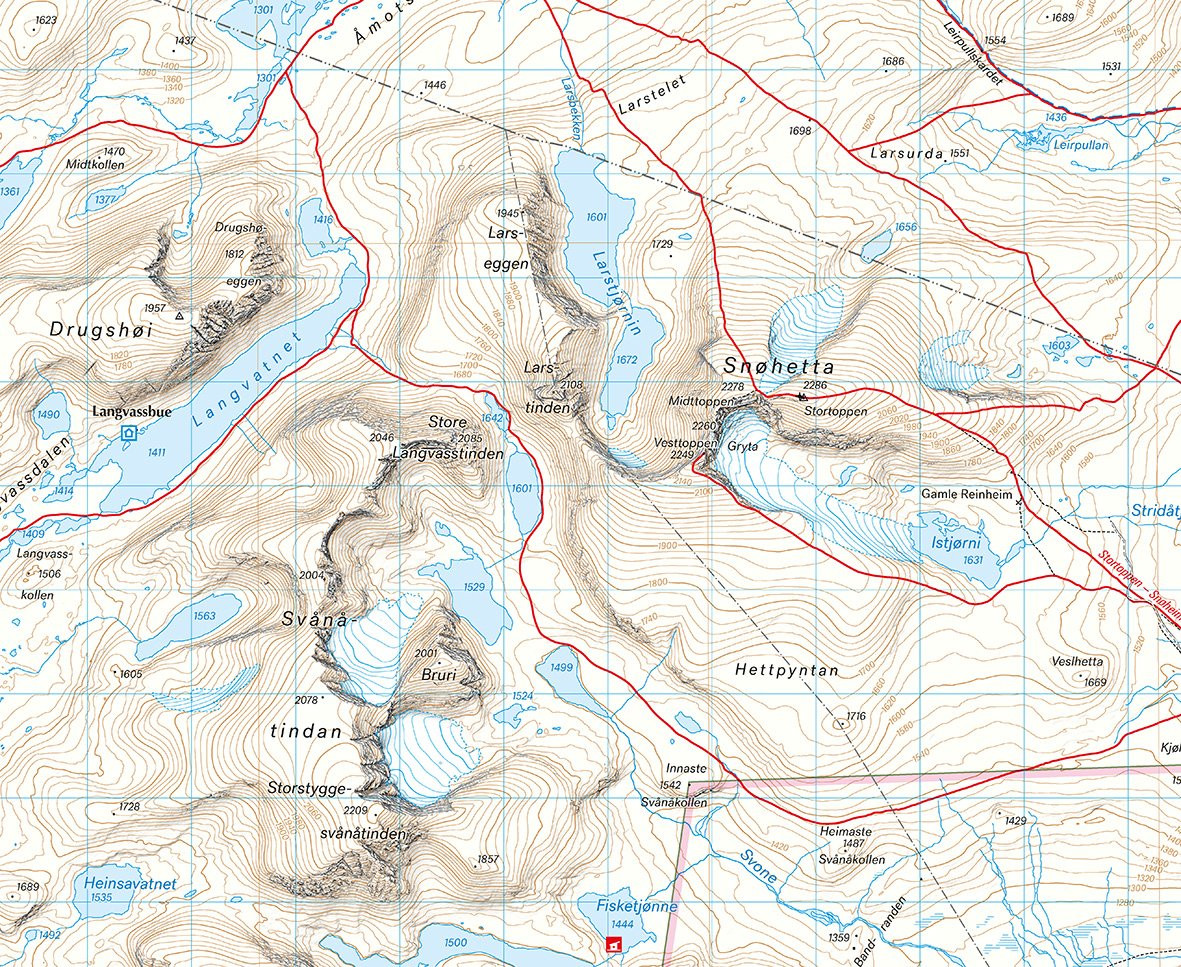 Carte de randonnée du Dovrefjell en Norvège  - Echelle 1:50 000