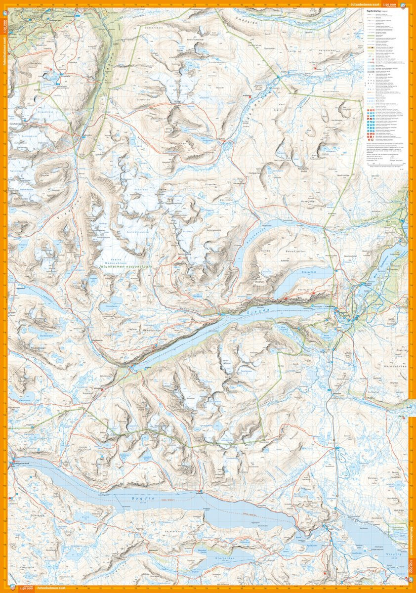 Carte de randonnée du Jotunheimen en Norvège  - Echelle 1:50 000
