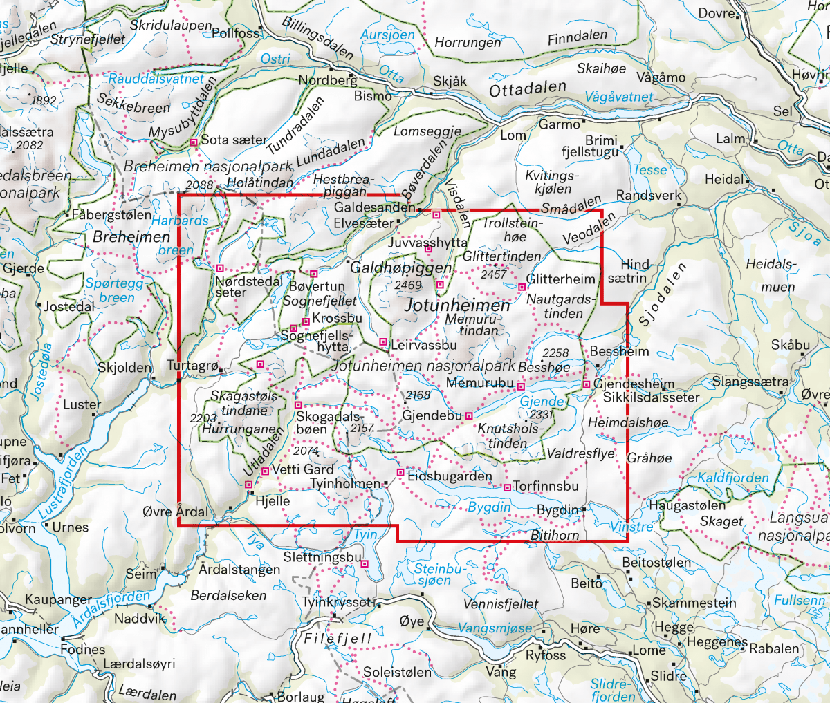 Carte de randonnée du Jotunheimen en Norvège  - Echelle 1:50 000