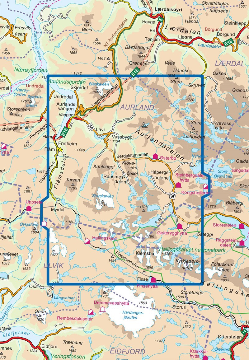 Aurlandsdalen- 1:50 000 : carte de randonnée Turkart n°2565