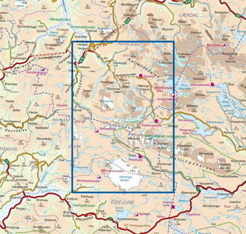 Carte de randonnée Aurlandsdalen 1:50 000 - Norvège