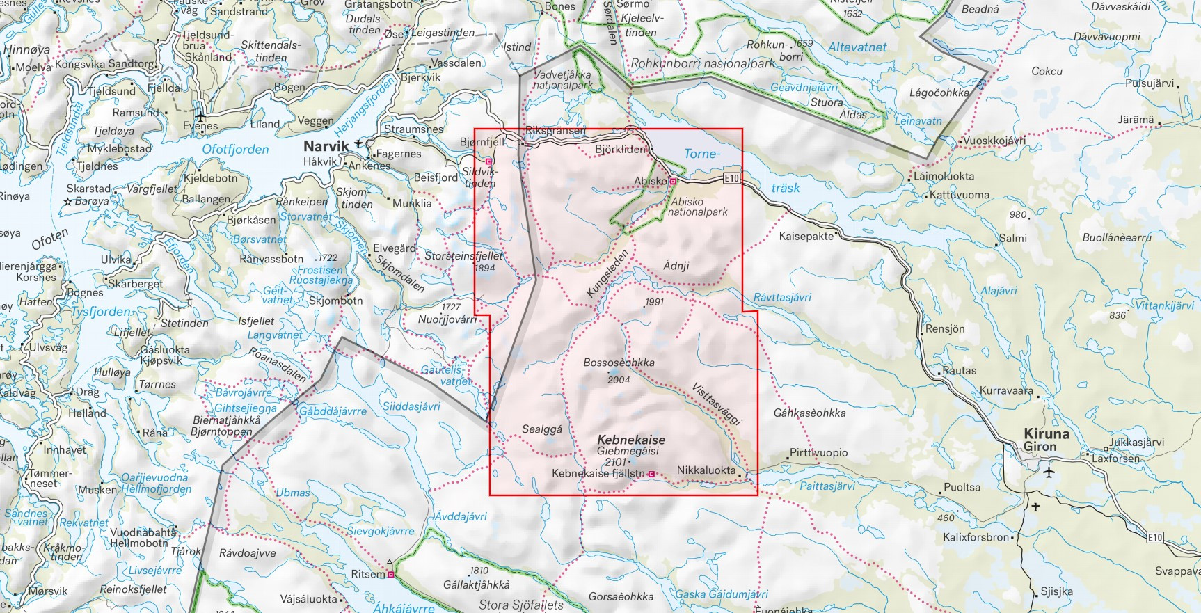 Carte randonnée Kungsleden : Kebnekaise, Abisko & Riksgränsen - 1:50 000 - Calazo