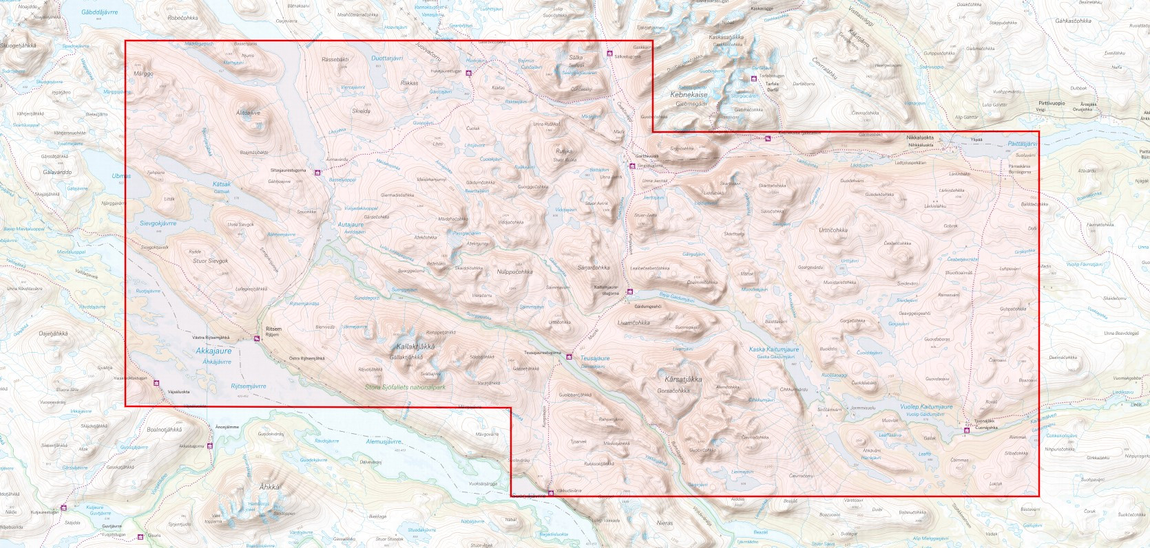 Carte randonnée Kungsleden : Nikkaluokta, Ritsem et Vakkotavare 1:50 000 - Calazo