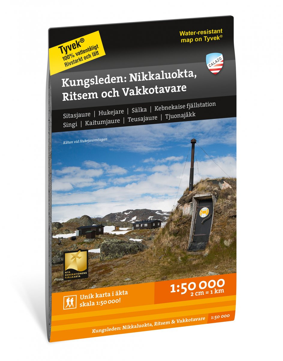 Carte randonnée Kungsleden : Nikkaluokta, Ritsem et Vakkotavare 1:50 000 - Calazo
