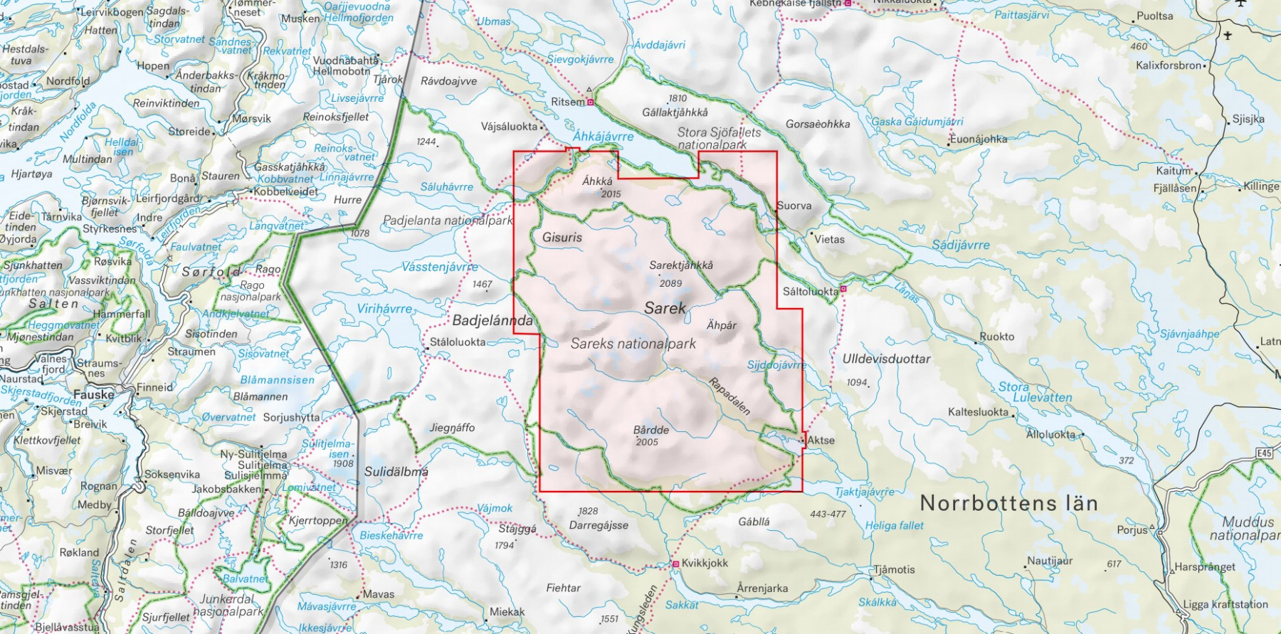 Carte du parc national du Sarek en Suède - Echelle 1:50 000