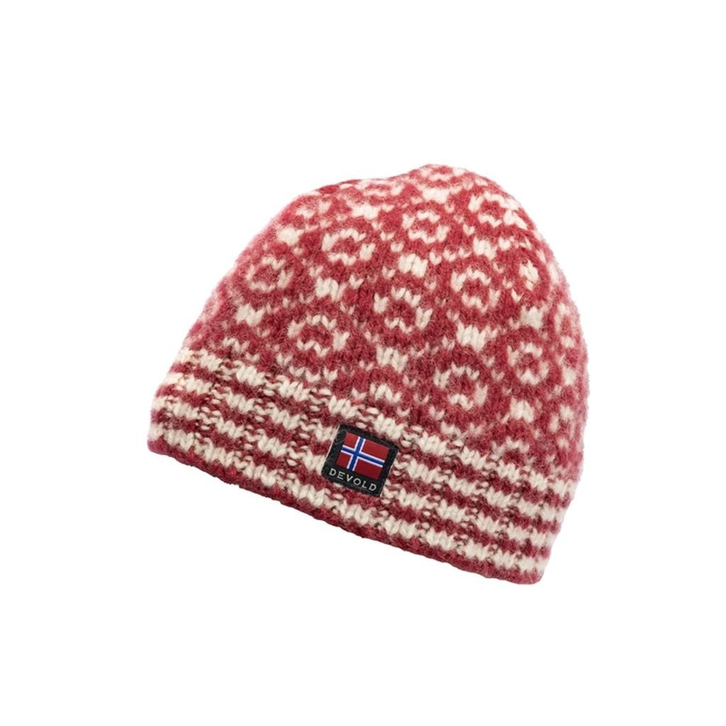 Bonnet en pure laine vierge Devold Svalbard Wool Beanie-Rouge-Hindeberry/Offwhite