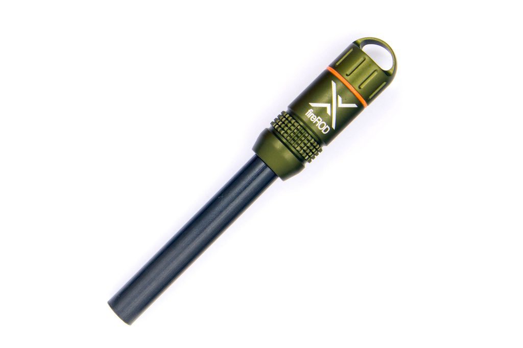 Exotac FireROD V2 - Tige Ferrocerium + Compartiment Amadou, Noir, Made In USA