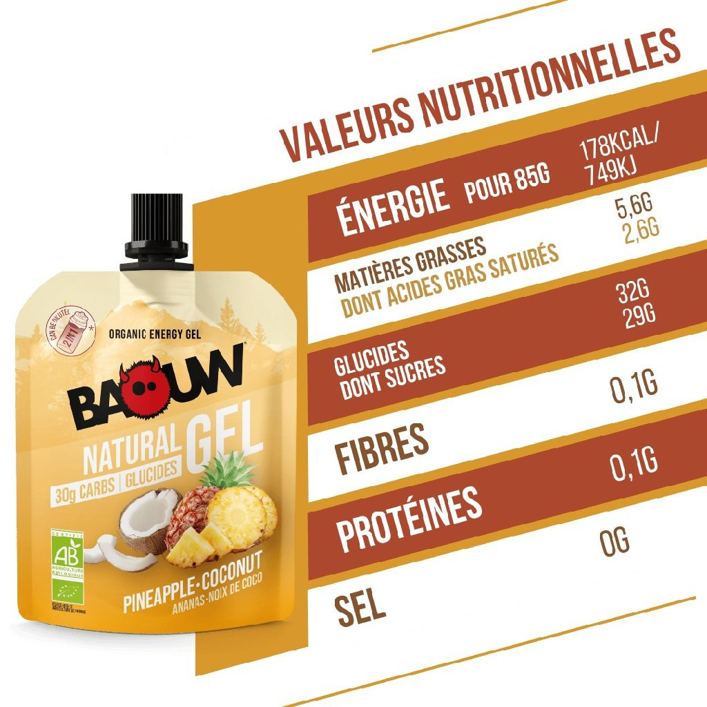 Gel énergétique bio Baouw Natural Gel Ananas-Noix de Coco