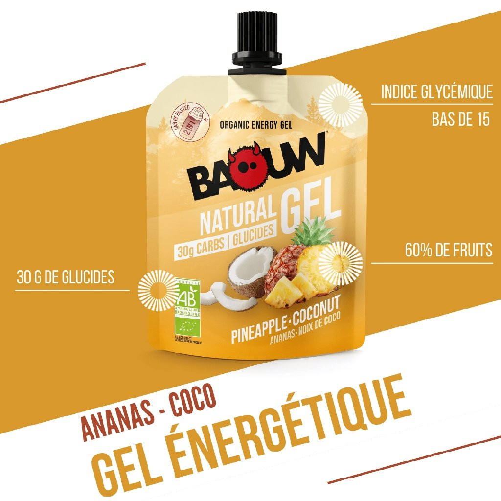 Gel énergétique bio Baouw Natural Gel Ananas-Noix de Coco