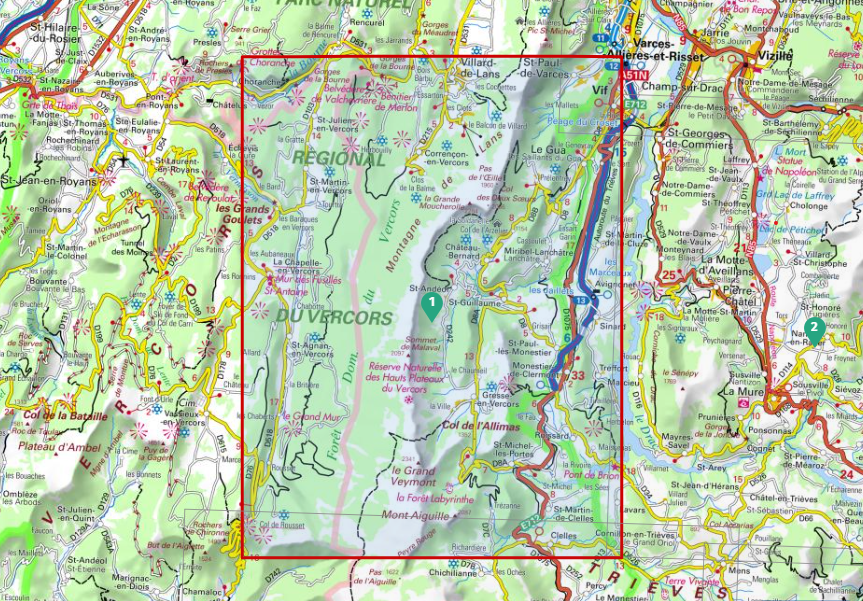 IGN Top25 3236 OT Villard de Lans, Mont Aiguille, PNR du Vercors