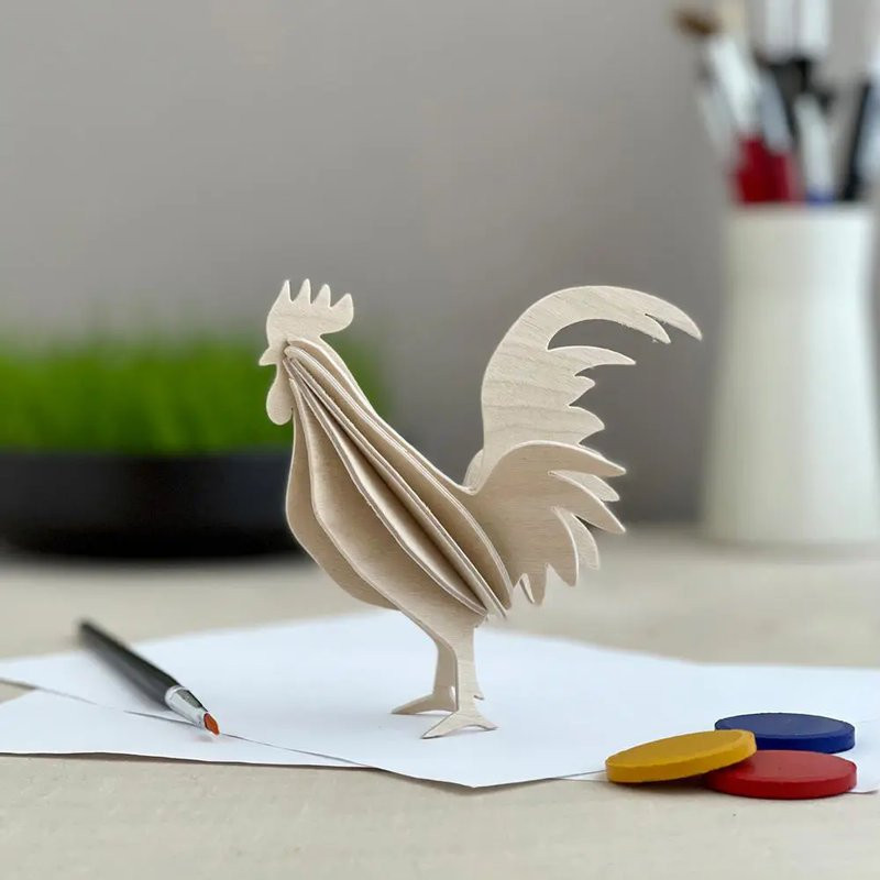 Coq en bois décoratif en bois de bouleau