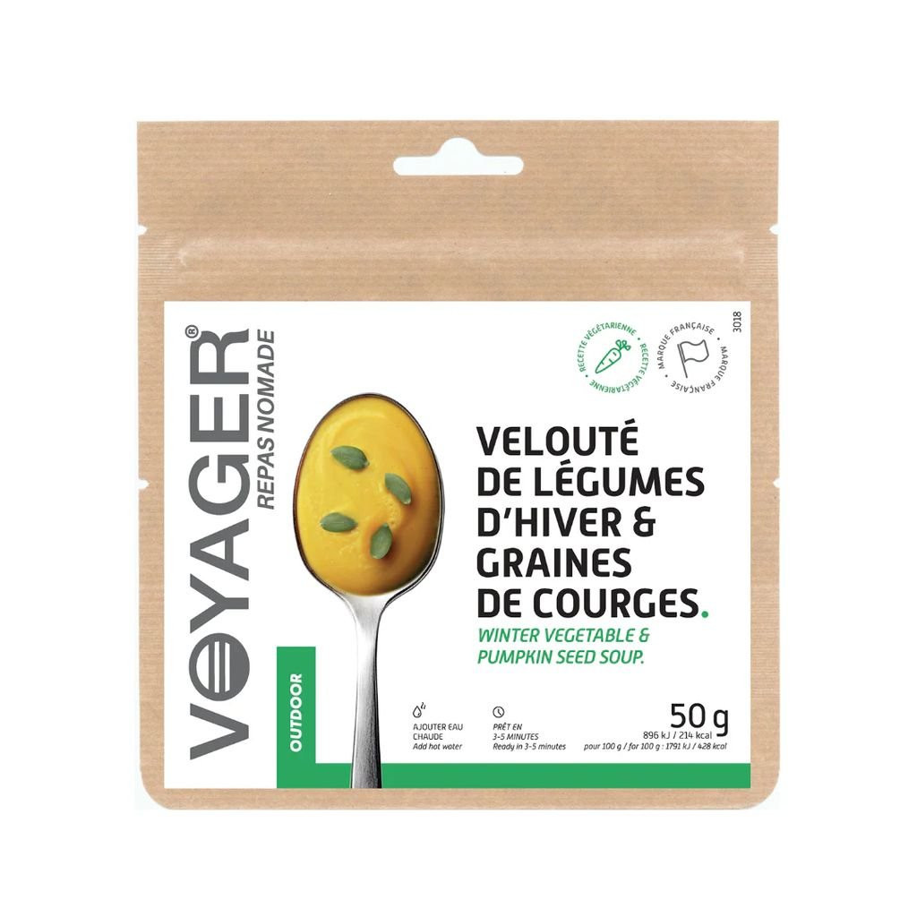 Soupe végétarienne chaude Velouté de légumes d’hiver & graines de courges - Voyager