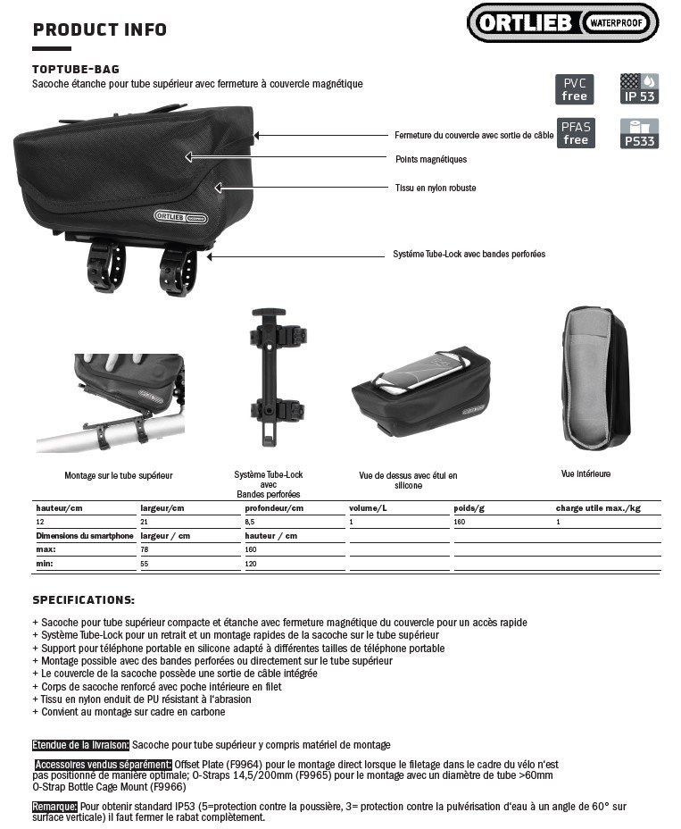アクセサリー ORTLIEB Toptube Bag Toptube-Bag | ORTLIEB