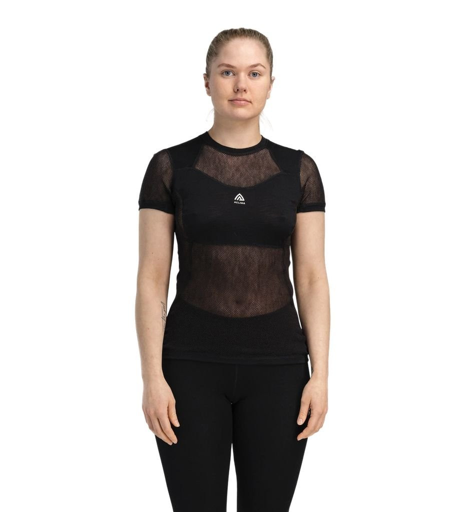 Sous-vêtement manches courtes en maille 100% laine mérinos Aclima WoolNet Light T-Shirt Woman- Jet Black