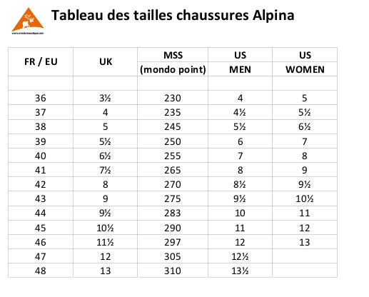 Conversion pointure chaussure ski sales