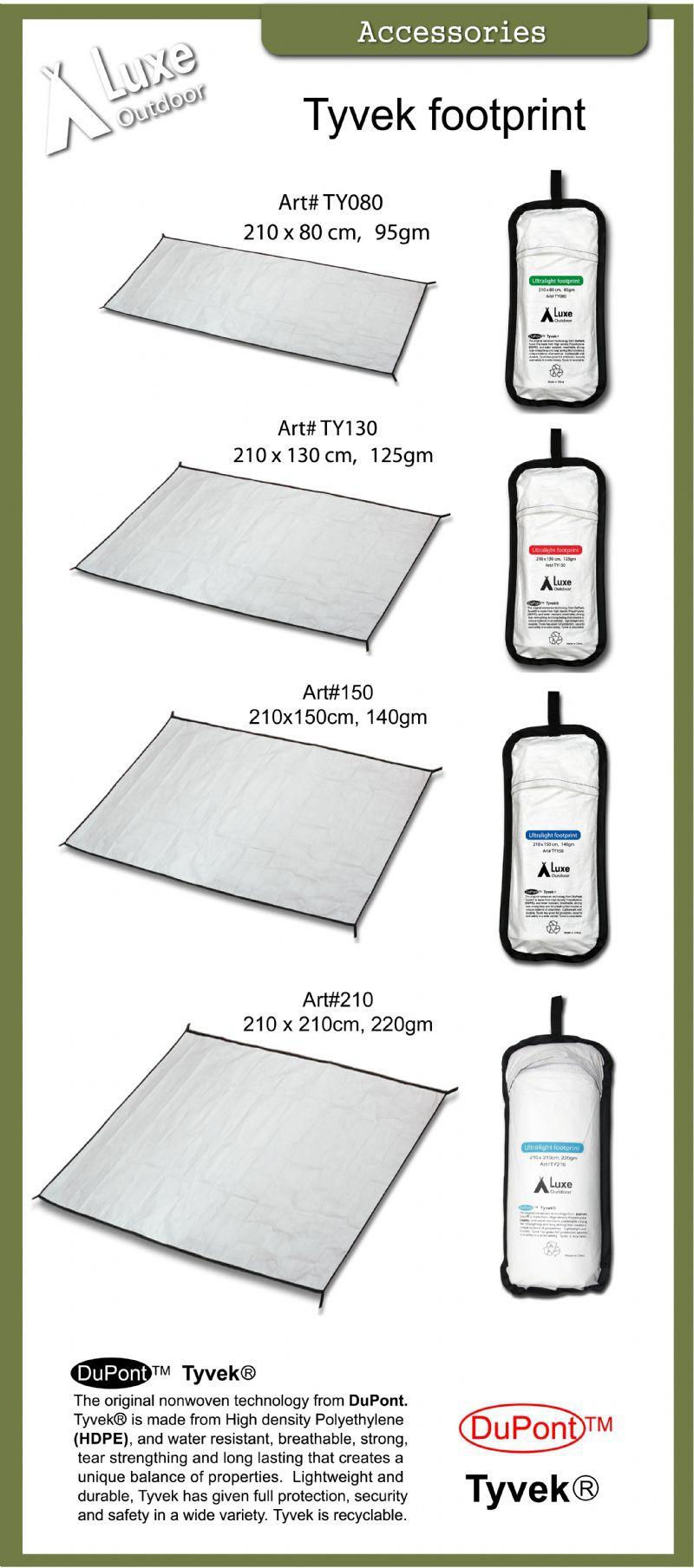 Tapis de sol ultraléger en Tyvek Tyvek Ultralight Footprint 210 x 130 cm