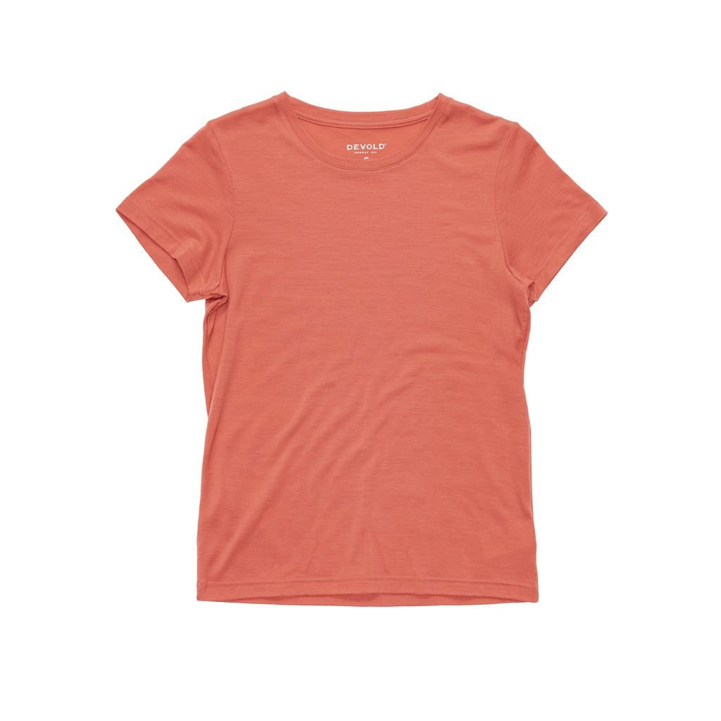 Tee-shirt léger manches courtes 100 % laine mérinos Devold Classic Tee Woman - Rouge/Coral