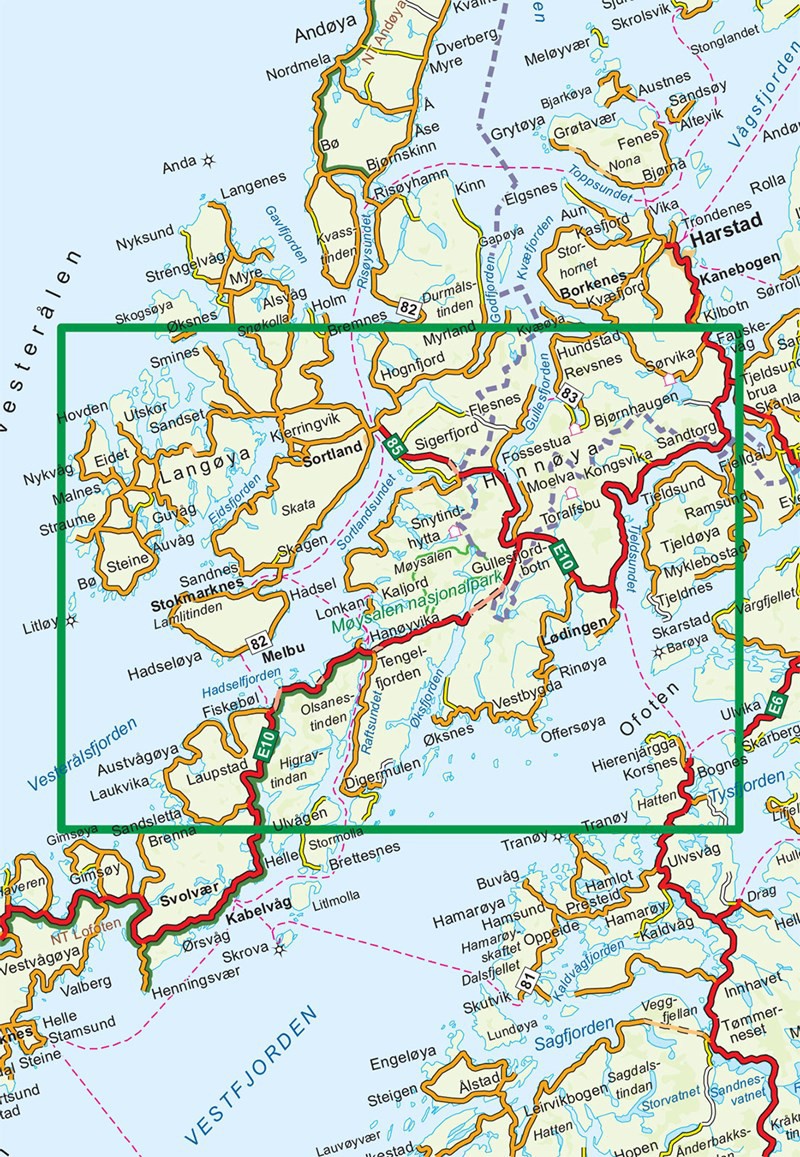 Vesterålen Hinnøya Sør - 1:100 000 : Carte de randonnée ...