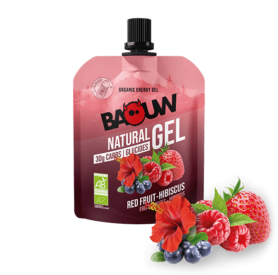Gel énergétique bio pour efforts intenses Baouw Natural Gel Fruits Rouges – Hibiscus 