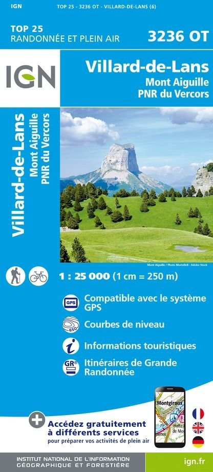 IGN Top25 3236 OT Villard de Lans, Mont Aiguille, PNR du Vercors