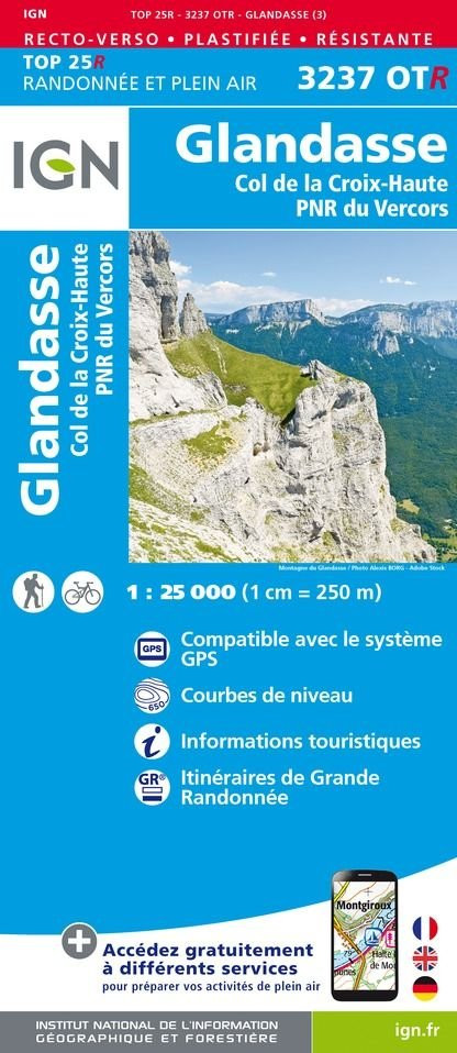 IGN Top 25 3237 OTR Glandasse Col de la Croix-Haute PNR du Vercors