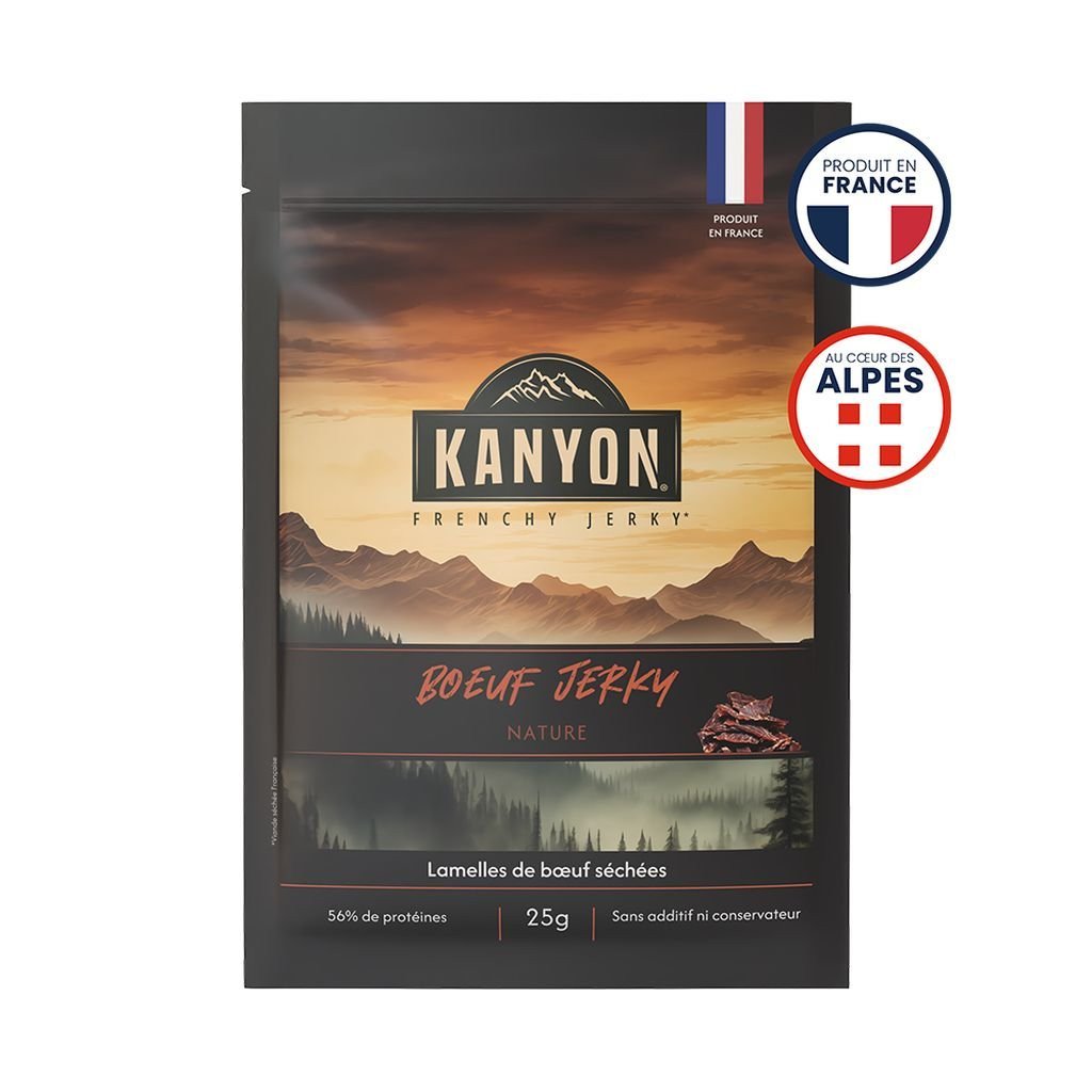 Snacks de viandes séchées hyper proteinés Kanyon Jerky Bœuf Nature - 25 g