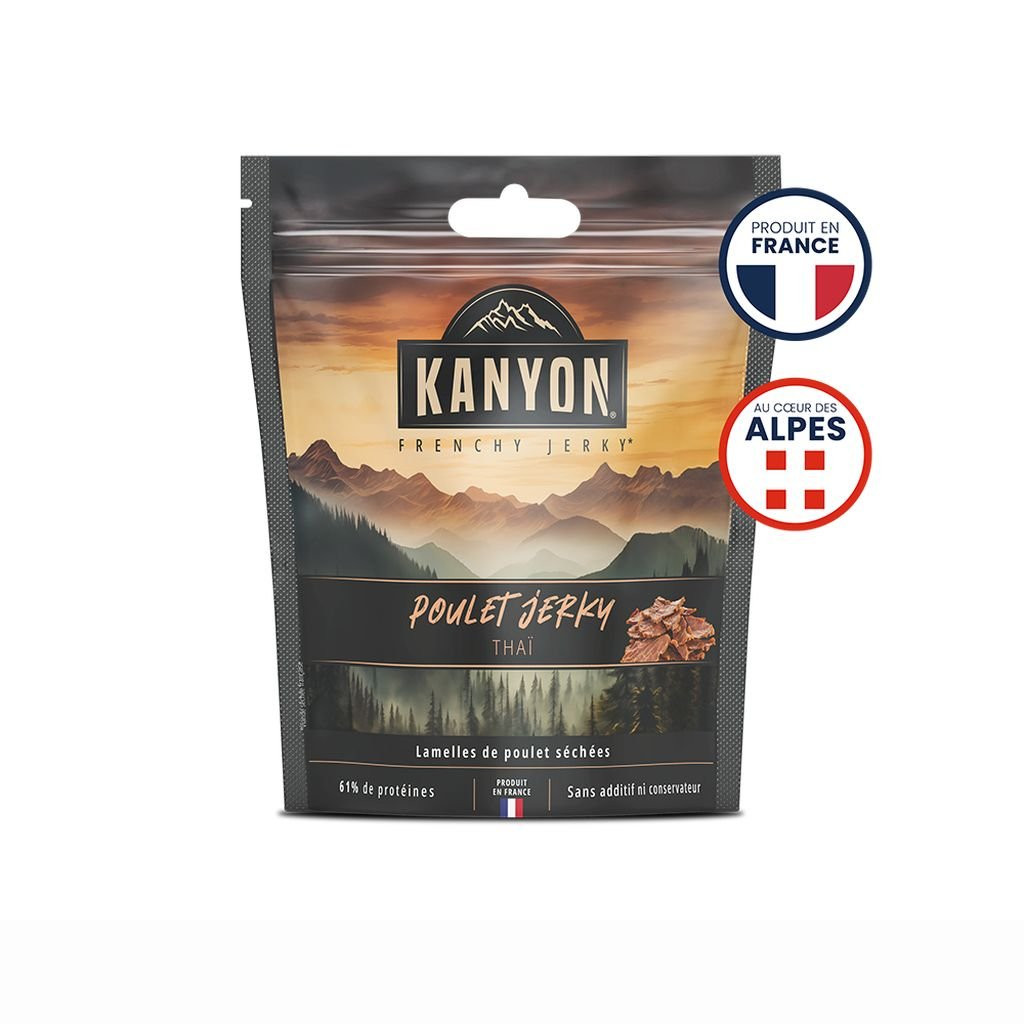 Snacks de viandes séchées hyper protéinés Kanyon Jerky Poulet Thaï - 50 g