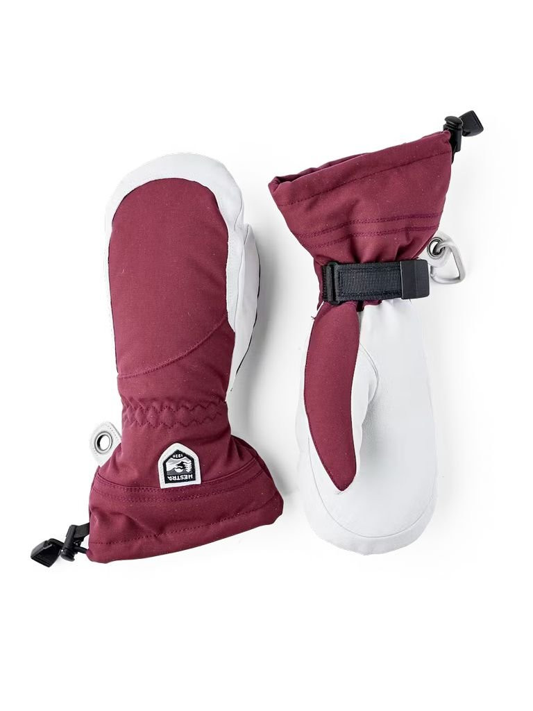 Moufles chaudes en cuir avec doublure amovible en polaire Hestra Heli Ski Female Mitt-Bordeaux