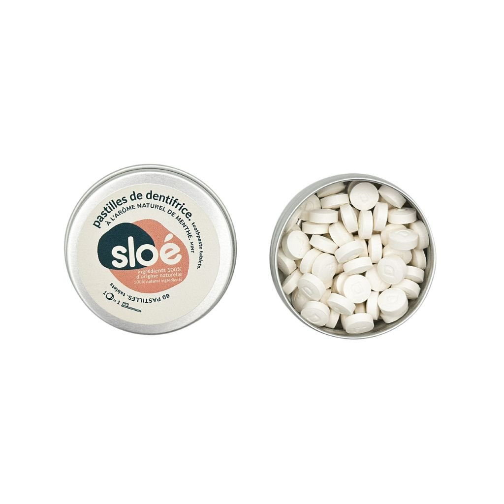 Sloé Dentifrice solide en pastilles - Nomade avec boîte - Menthe