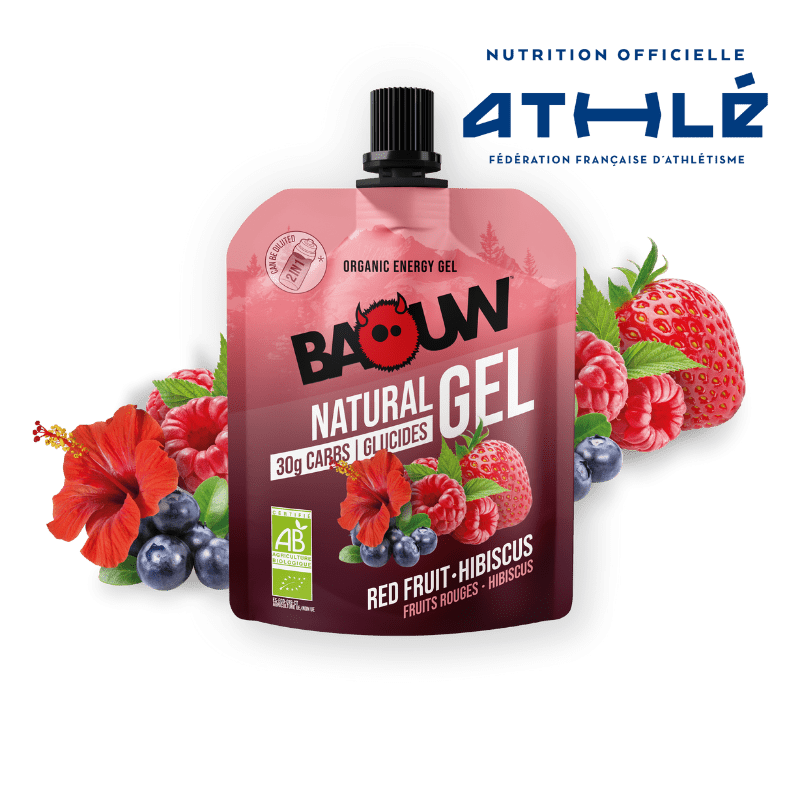 Gel énergétique bio pour efforts intenses Baouw Natural Gel Fruits Rouges – Hibiscus 