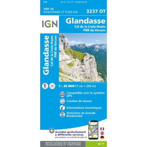 IGN Top 25 3237 OT Glandasse, Col de la Croix-Haute, PNR du Vercors