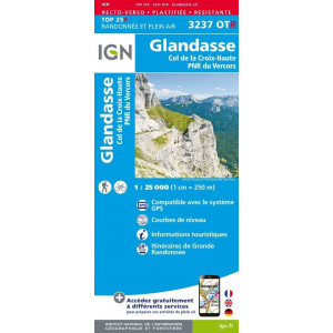 IGN Top 25 3237 OTR Glandasse Col de la Croix-Haute PNR du Vercors