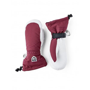 Moufles chaudes en cuir avec doublure amovible en polaire Hestra Heli Ski Female Mitt-Bordeaux