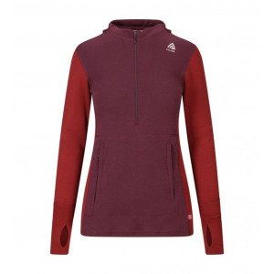 Aclima WarmWool Hood Sweater W/Zip Woman - Bordeaux/ Fig/Red Dahlia