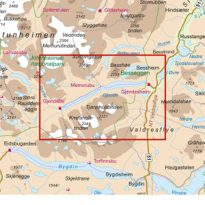 Carte de randonnée Besseggen au 1:25 000