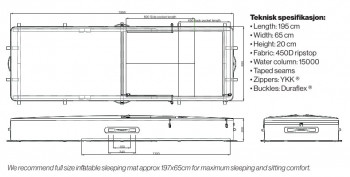 Dimensions Fjellpulken Sleeper 200 SF with Seat Fonction