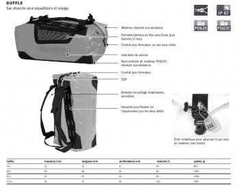 Dimensions Sac étanche Ortlieb Duffle