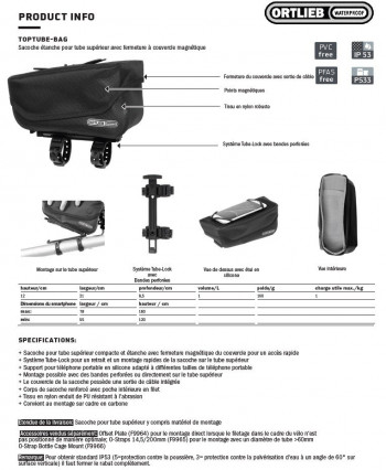 Dimensions Ortlieb Toptube-Bag