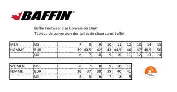 Dimensions tableau des tailles Chaussures Baffin