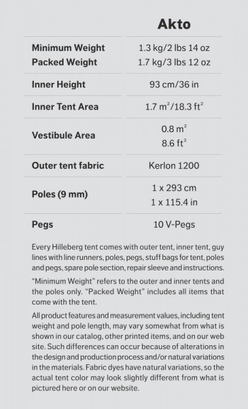 Dimensions Hilleberg Akto